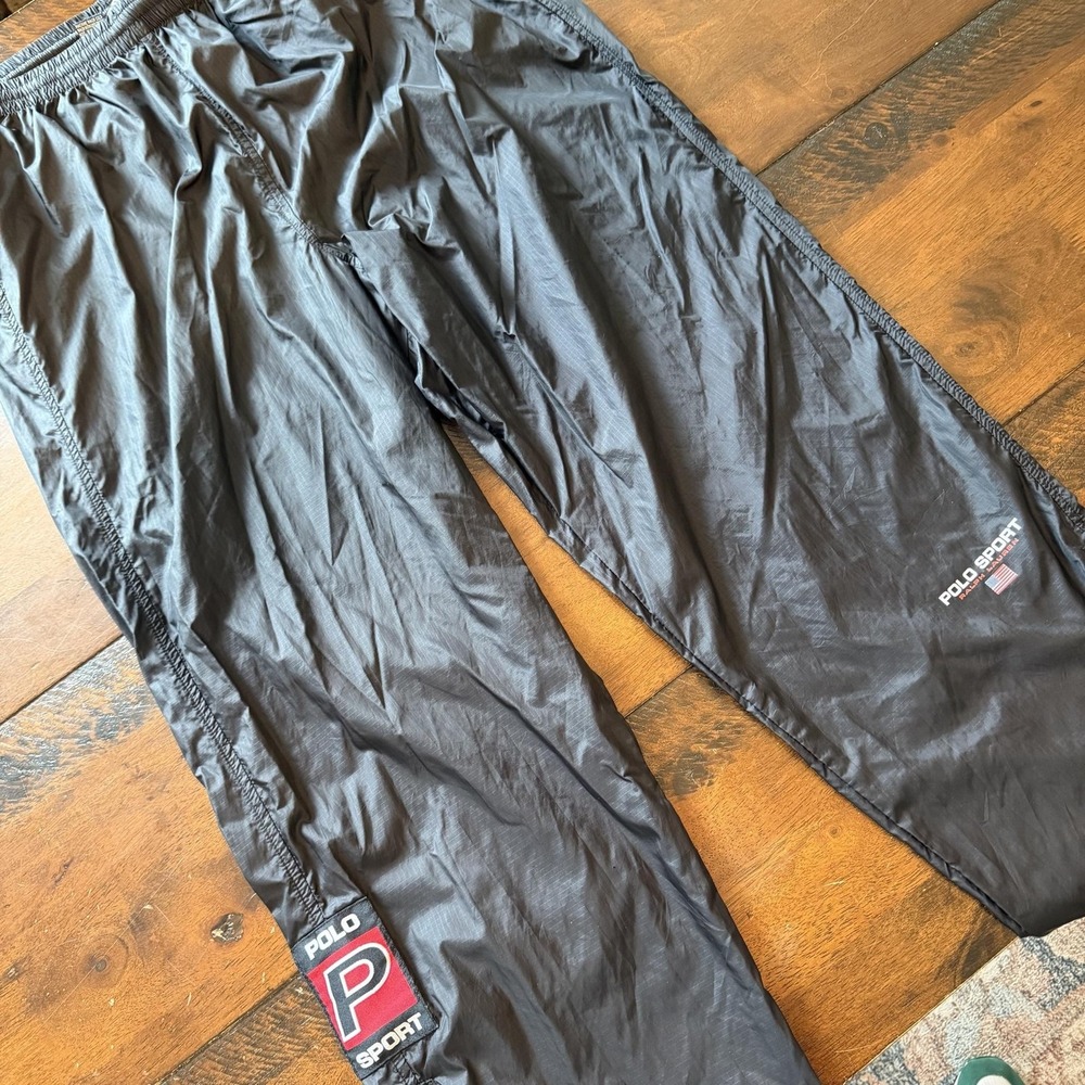 Vintage Y2K Polo Sport Ralph Lauren Track Pants Mens XL Black Nylon Zip Flag